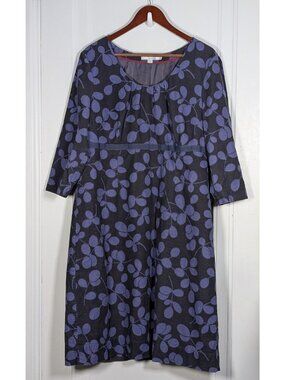 Boden US Size 16 L Corduroy Dress Purple Gray Floral Lined Shift Lagenlook Artsy